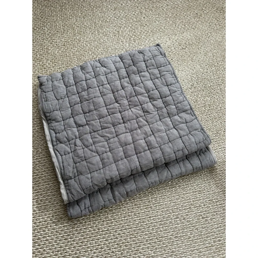 Pottery Barn Pick Stitch Gray Cotton Linen Standard Pillow Cases Shams Quilted